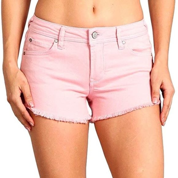 Celebrity Pink Mid Rise Frayed Slit Hem 